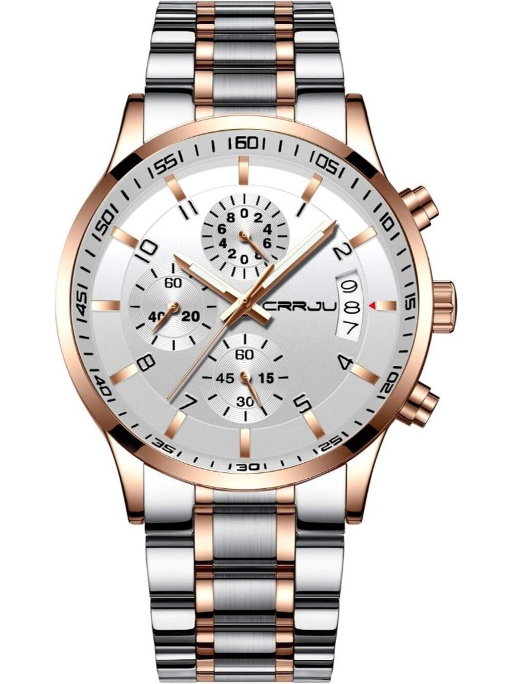 Men's Rose Gold Silver Analog Stainless Steel Waterproof Chronograph Wrist Watch